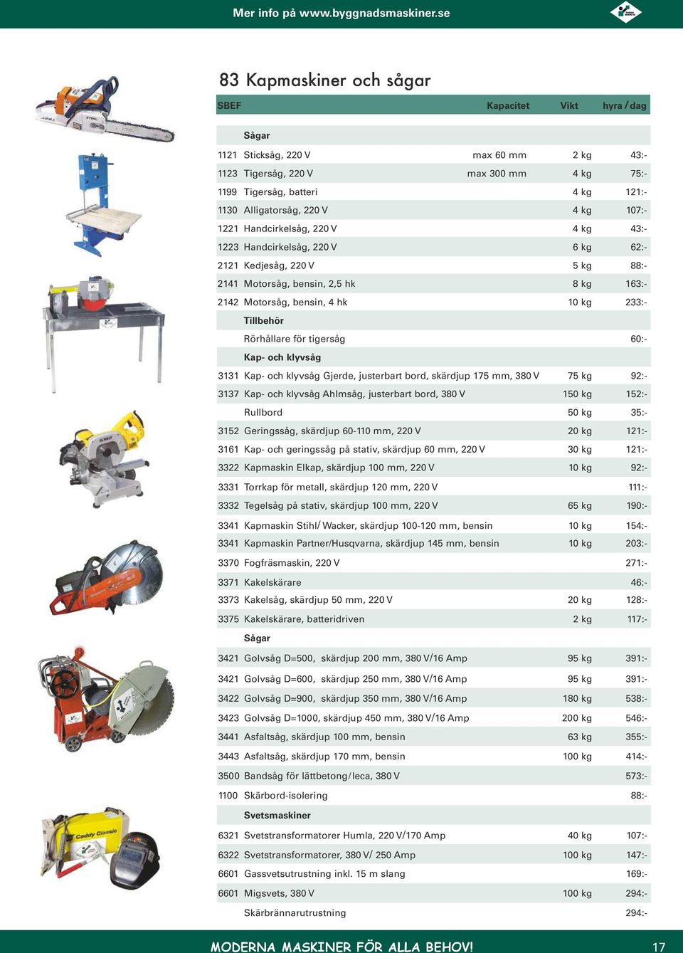 för tigersåg 60:- Kap- och klyvsåg 3131 Kap- och klyvsåg Gjerde, justerbart bord, skärdjup 175 mm, 380 V 75 kg 92:- 3137 Kap- och klyvsåg Ahlmsåg, justerbart bord, 380 V 150 kg 152:- Rullbord 50 kg