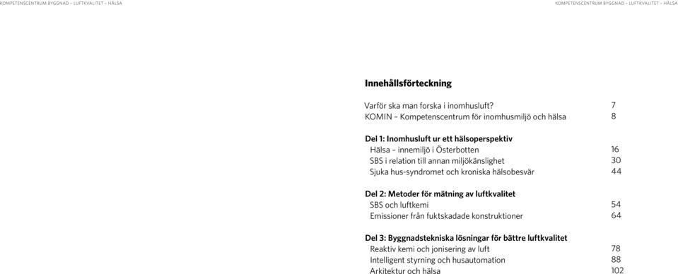till annan miljökänslighet Sjuka hus-syndromet och kroniska hälsobesvär Del 2: Metoder för mätning av luftkvalitet SBS och luftkemi
