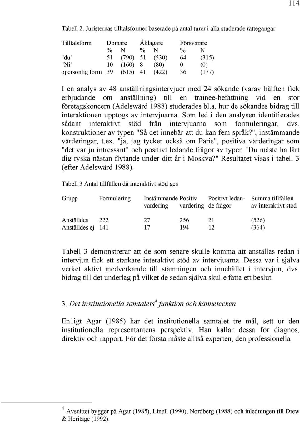opersonlig form 39 (615) 41 (422) 36 (177) I en analys av 48 anställningsintervjuer med 24 sökande (varav hälften fick erbjudande om anställning) till en trainee-befattning vid en stor