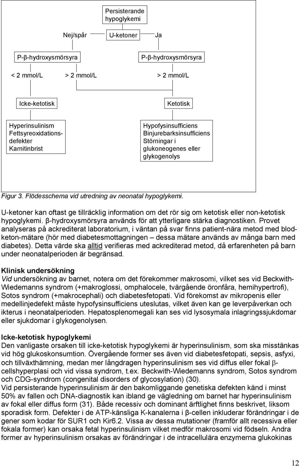 U-ketoner kan oftast ge tillräcklig information om det rör sig om ketotisk eller non-ketotisk hypoglykemi. #-hydroxysmörsyra används för att ytterligare stärka diagnostiken.