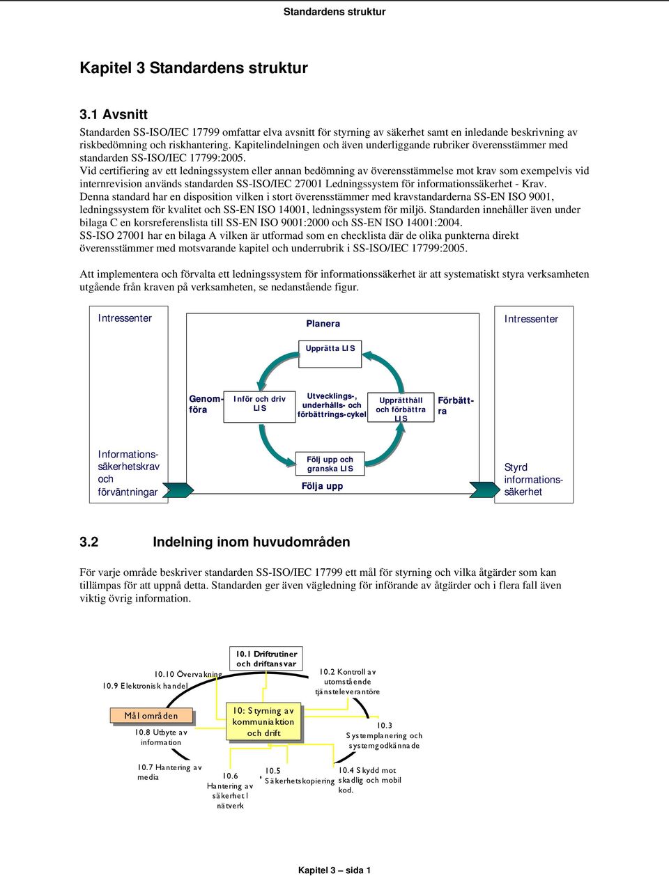Kapitelindelningen och även underliggande rubriker överensstämmer med standarden SS-ISO/IEC 17799:2005.