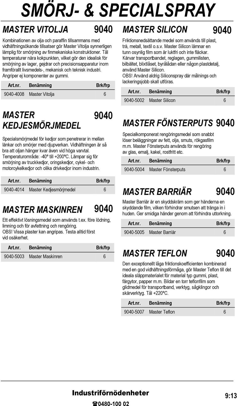 Angriper ej komponenter av gummi. -4008 Master Vitolja MASTER SILICON Friktionsnedsättande medel som används till plast, trä, metall, textil o.s.v. Master Silicon lämnar en tunn osynlig film som är luktfri och inte fläckar.