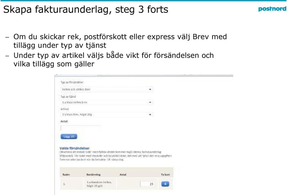 tillägg under typ av tjänst Under typ av artikel