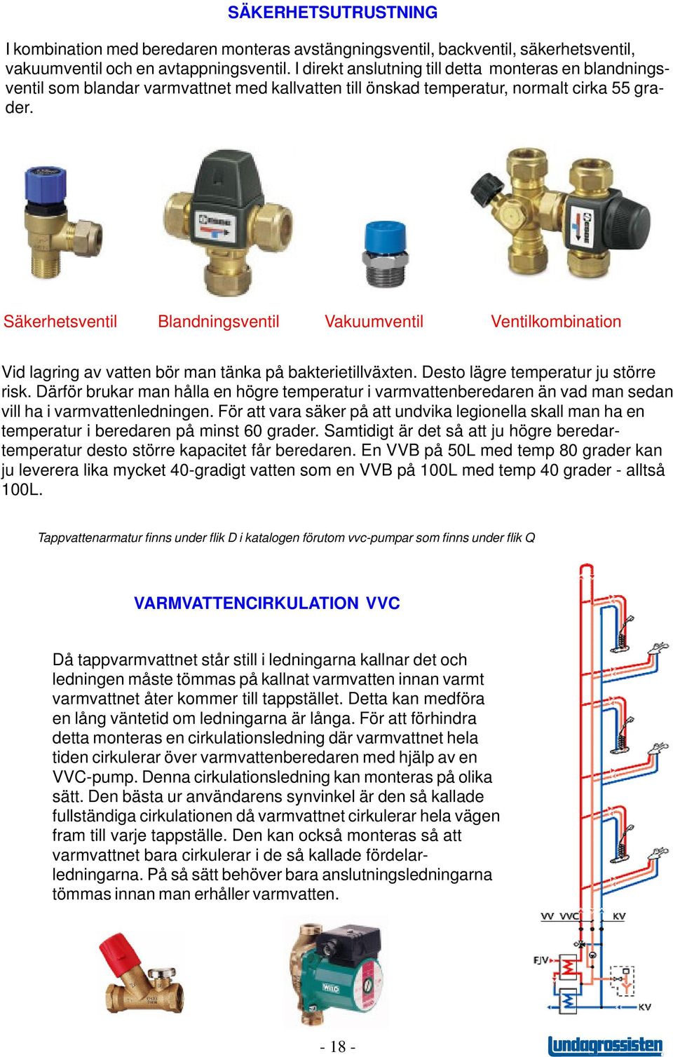 Säkerhetsventil Blandningsventil Vakuumventil Ventilkombination Vid lagring av vatten bör man tänka på bakterietillväxten. Desto lägre temperatur ju större risk.