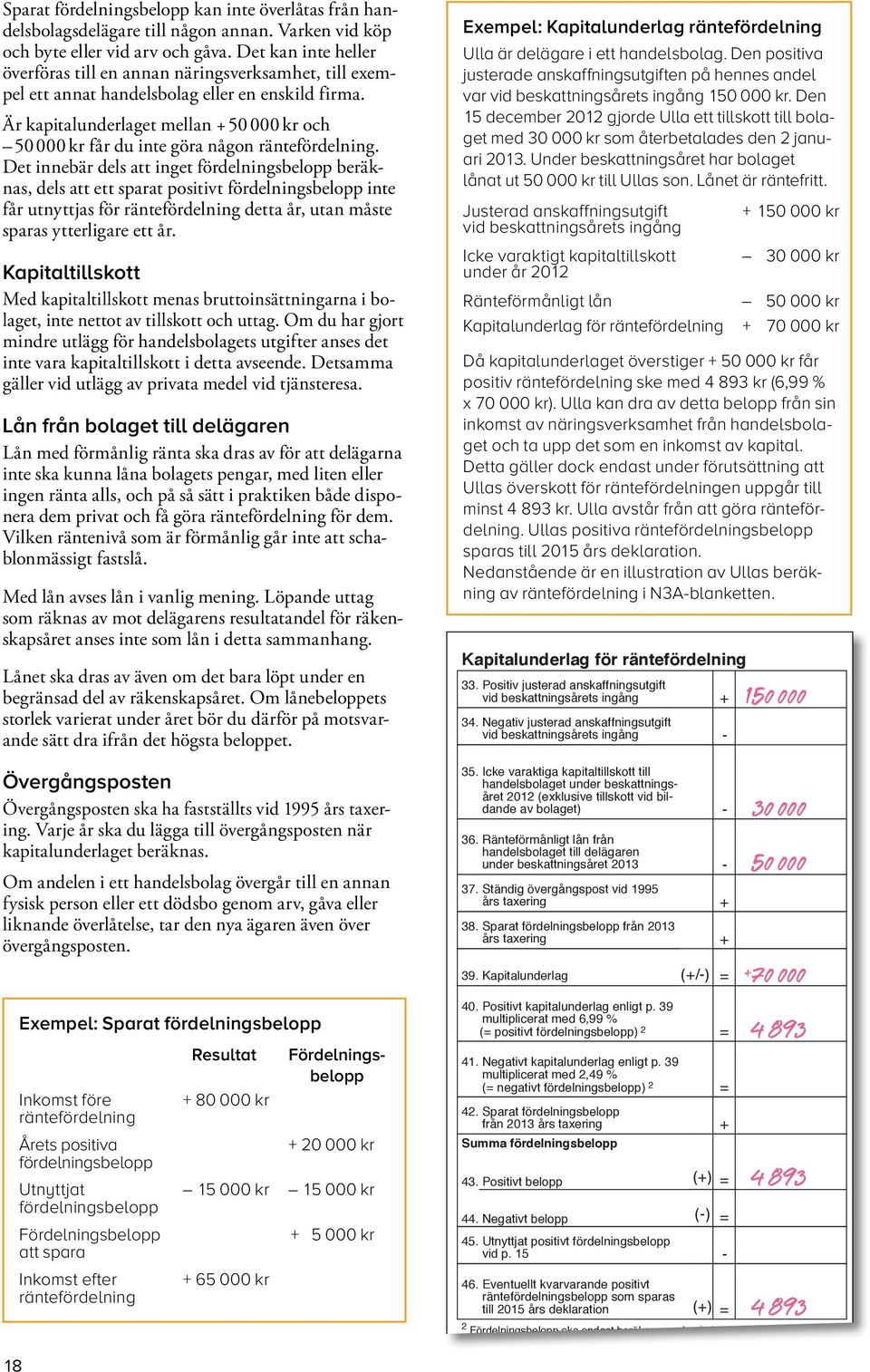 Är kapitalunderlaget mellan 50 000 kr och 50 000 kr får du inte göra någon räntefördelning.