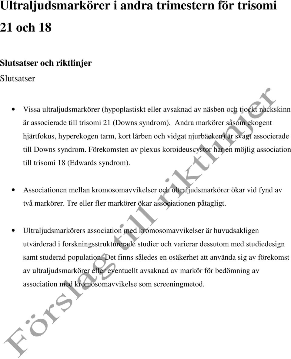 Ultraljudsmarkörer i andra trimestern för trisomi 21 och 18 - PDF ...