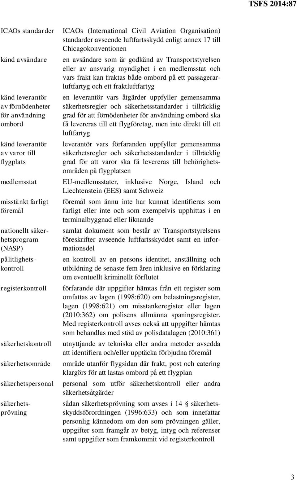 pålitlighetskontroll säkerhetsprövning ICAOs (International Civil Aviation Organisation) standarder avseende luftfartsskydd enligt annex 17 till Chicagokonventionen en avsändare som är godkänd av