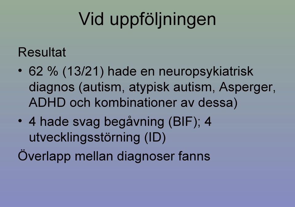 Asperger, ADHD och kombinationer av dessa) 4 hade svag