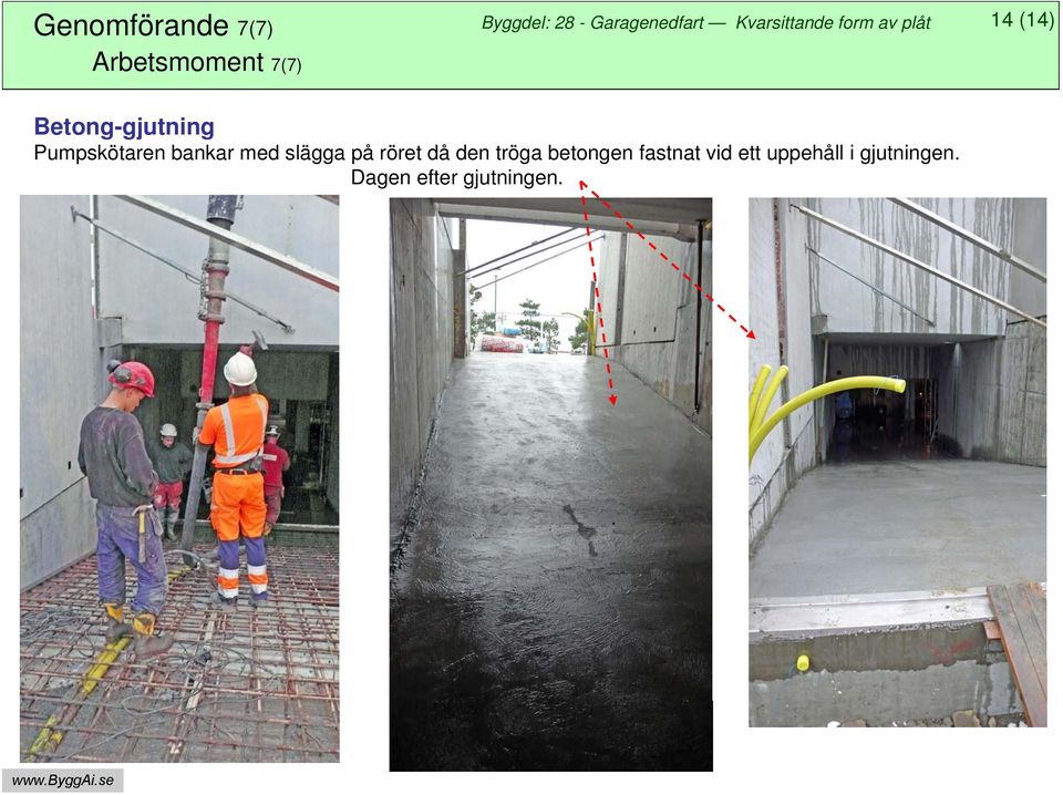 slägga på röret då den tröga betongen fastnat