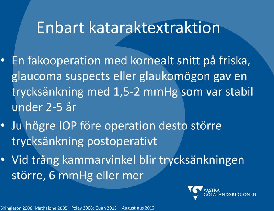 före operation desto större trycksänkning postoperativt Vid trång kammarvinkel blir