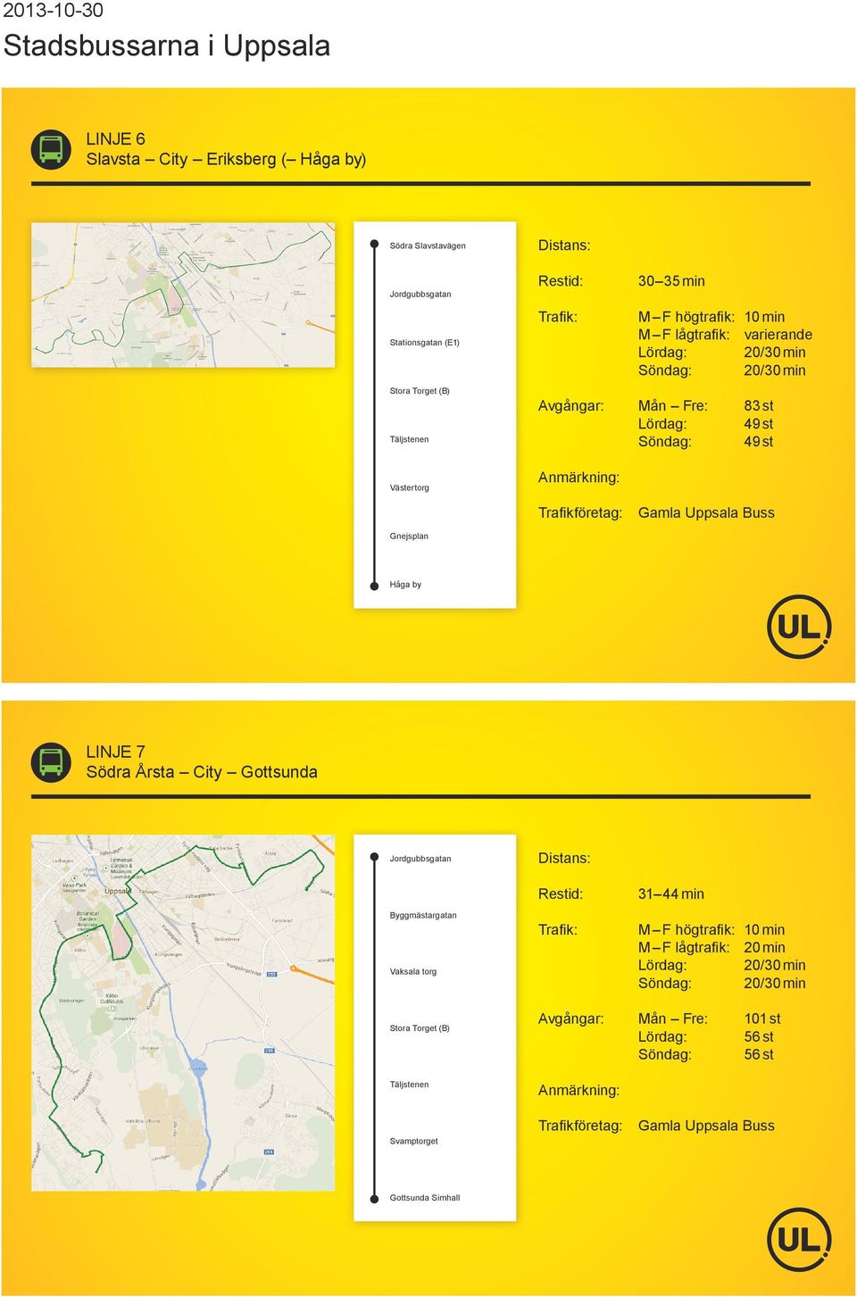 Gnejsplan Håga by LINJE 7 Södra Årsta City Gottsunda Jordgubbsgatan Byggmästargatan Vaksala torg 31 44 min M F högtrafik: 10 min M F lågtrafik: 20