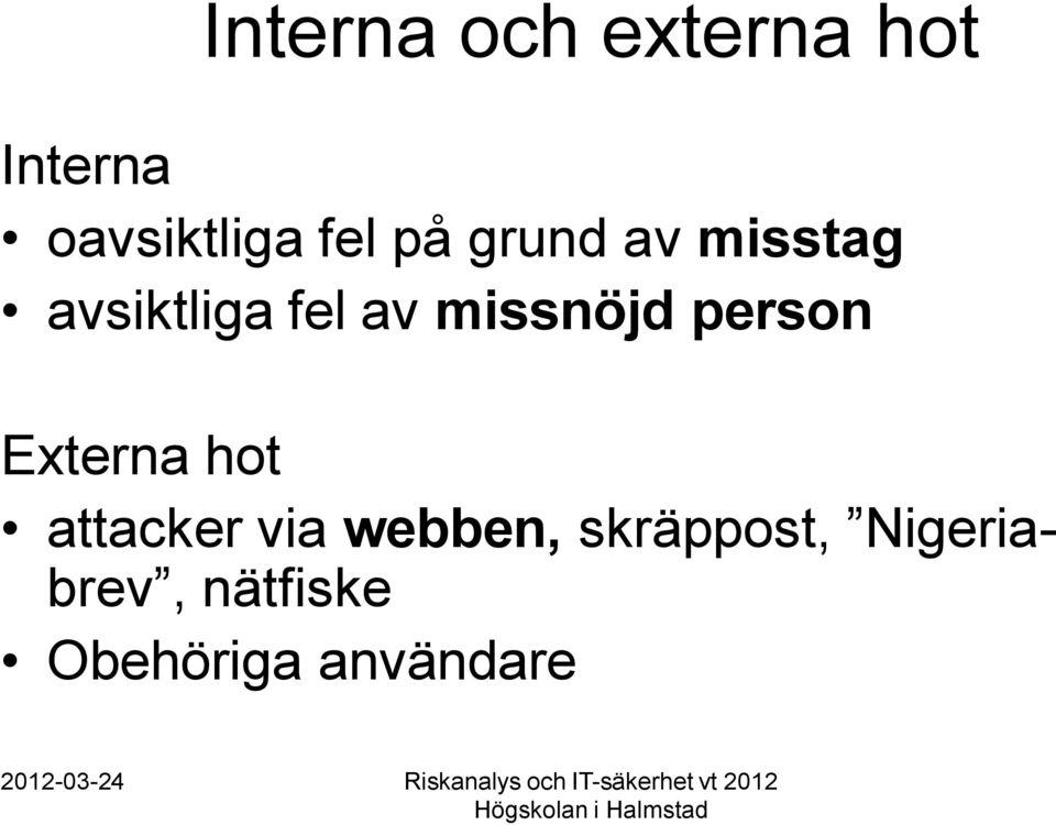 missnöjd person Externa hot attacker via