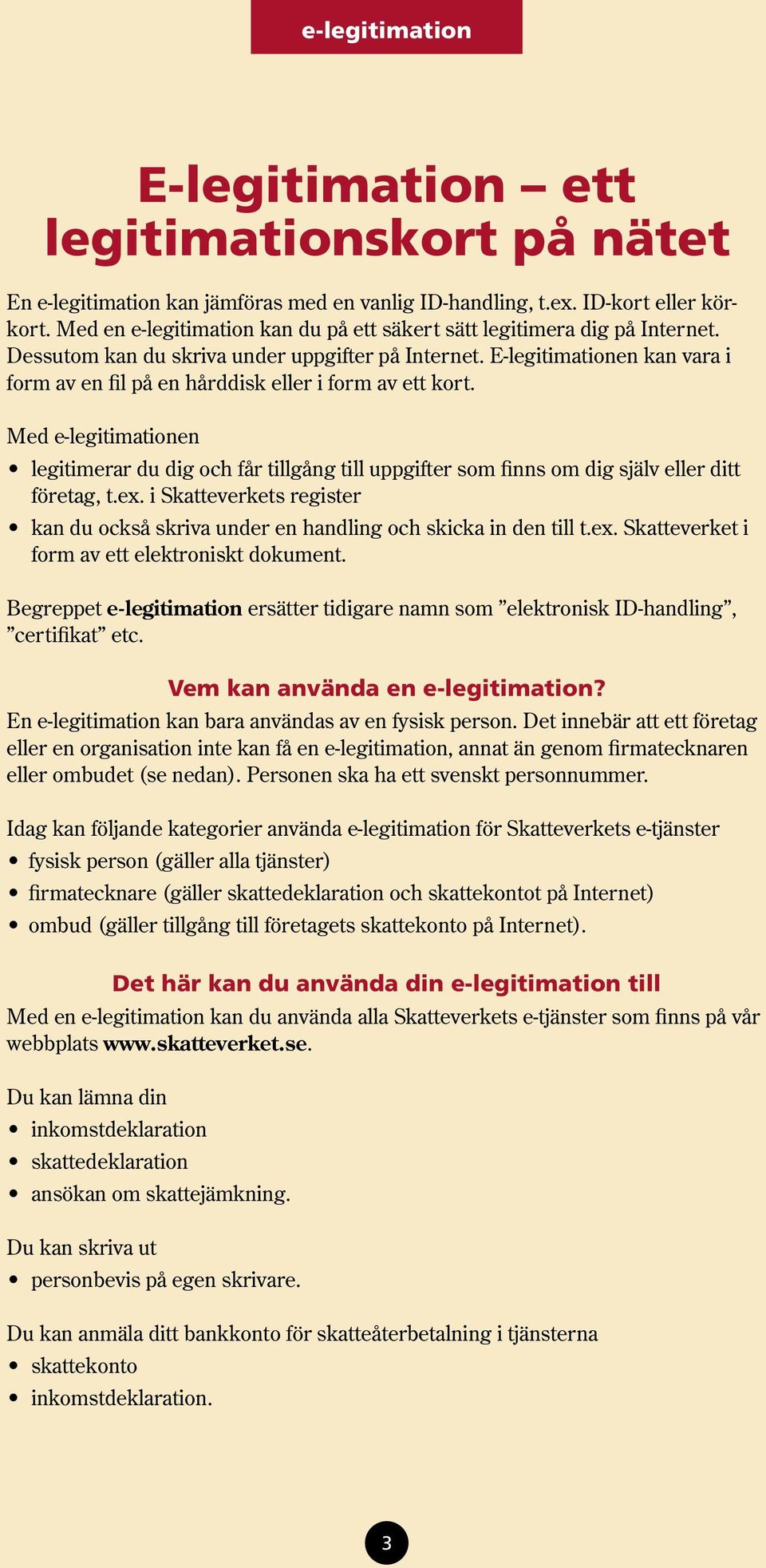 E-legitimation och Skatteverkets e-tjänster - PDF Gratis nedladdning