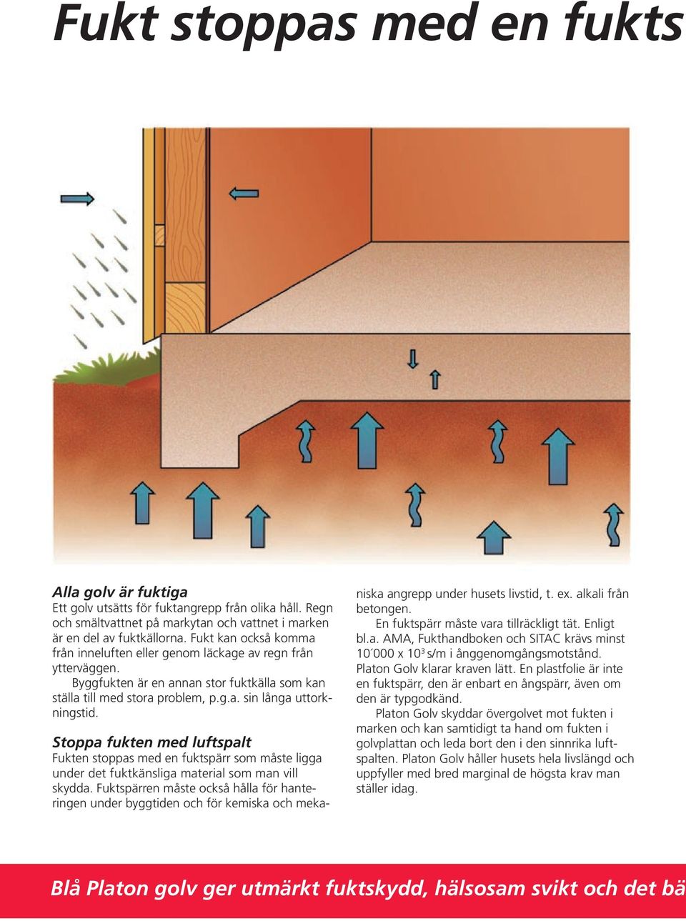 Stoppa fukten med luftspalt Fukten stoppas med en fuktspärr som måste ligga under det fuktkänsliga material som man vill skydda.