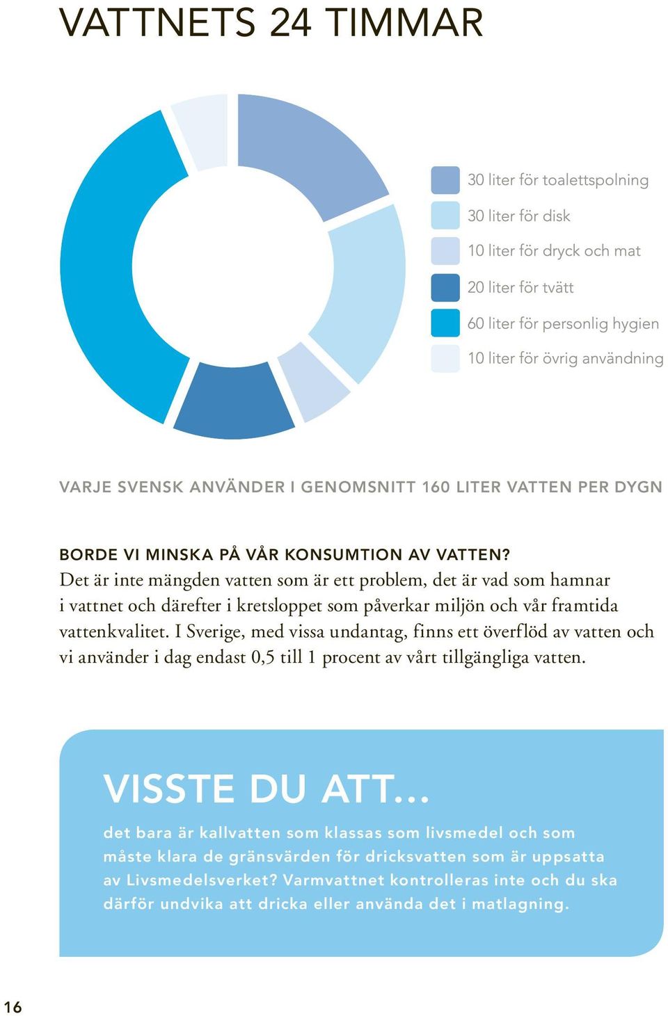 I Sverige, med vissa undantag, finns ett överflöd av vatten och vi använder i dag endast 0,5 till 1 procent av vårt tillgängliga vatten.