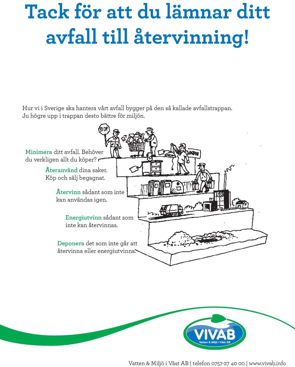 Ju högre upp i trappan desto bättre för miljön. Minimera ditt avfall. Behöver du verkligen allt du köper?