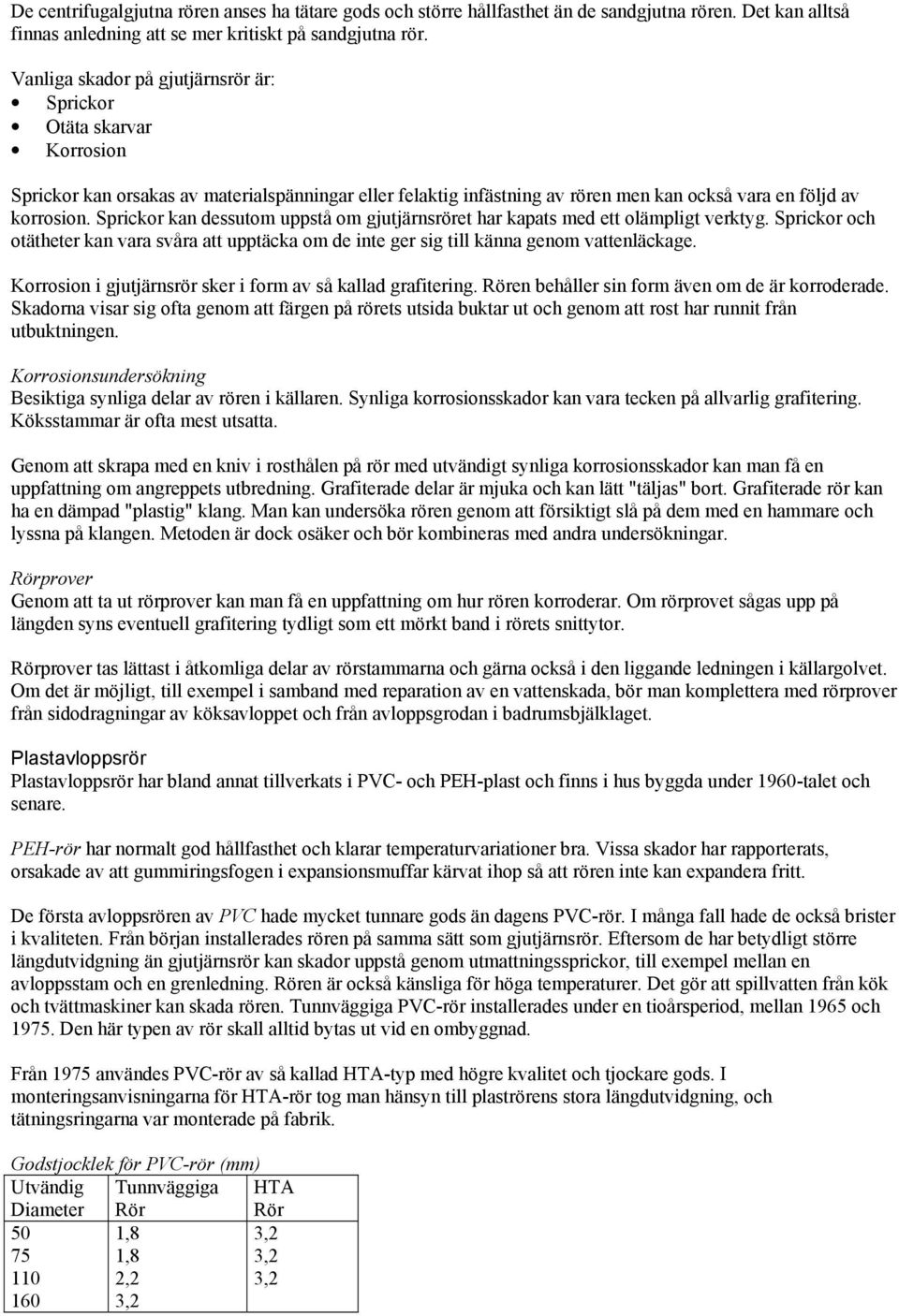 Sprickor kan dessutom uppstå om gjutjärnsröret har kapats med ett olämpligt verktyg. Sprickor och otätheter kan vara svåra att upptäcka om de inte ger sig till känna genom vattenläckage.