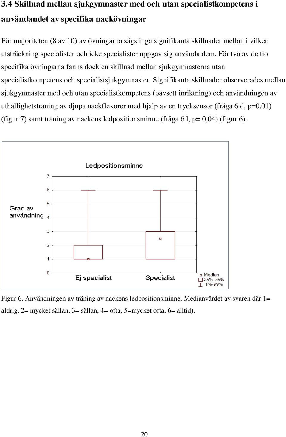 För två av de tio specifika övningarna fanns dock en skillnad mellan sjukgymnasterna utan specialistkompetens och specialistsjukgymnaster.