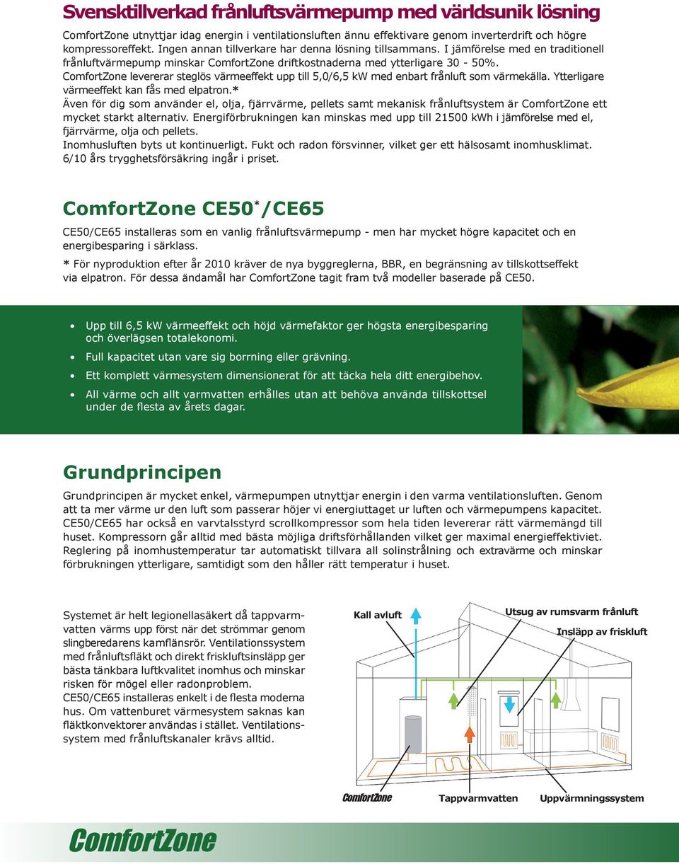 levererar steglös värmeeffekt upp till 5,0/6,5 kw med enbart frånluft som värmekälla. Ytterligare värmeeffekt kan fås med elpatron.