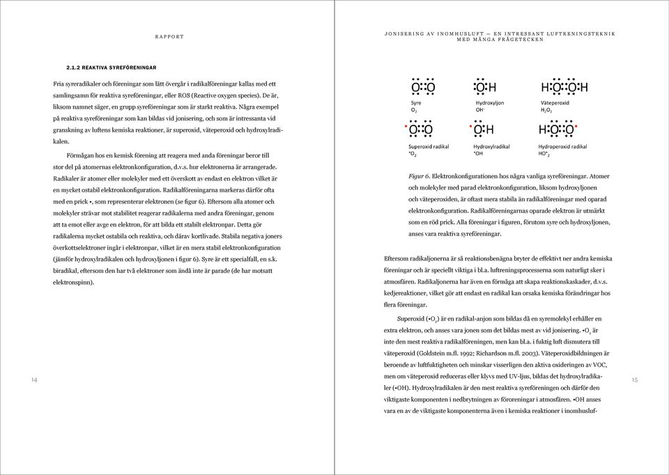 Några exempel på reaktiva syreföreningar som kan bildas vid jonisering, och som är intressanta vid granskning av luftens kemiska reaktioner, är superoxid, väteperoxid och hydroxylradikalen.