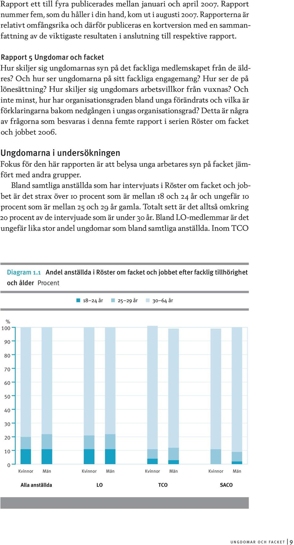 Rapport 5 Ungdomar och facket Hur skiljer sig ungdomarnas syn på det fackliga medlemskapet från de äldres? Och hur ser ungdomarna på sitt fackliga engagemang? Hur ser de på lönesättning?