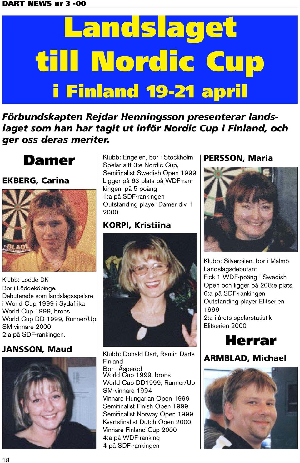 Damer div. 1 2000. KORPI, Kristiina PERSSON, Maria Klubb: Lödde DK Bor i Löddeköpinge.
