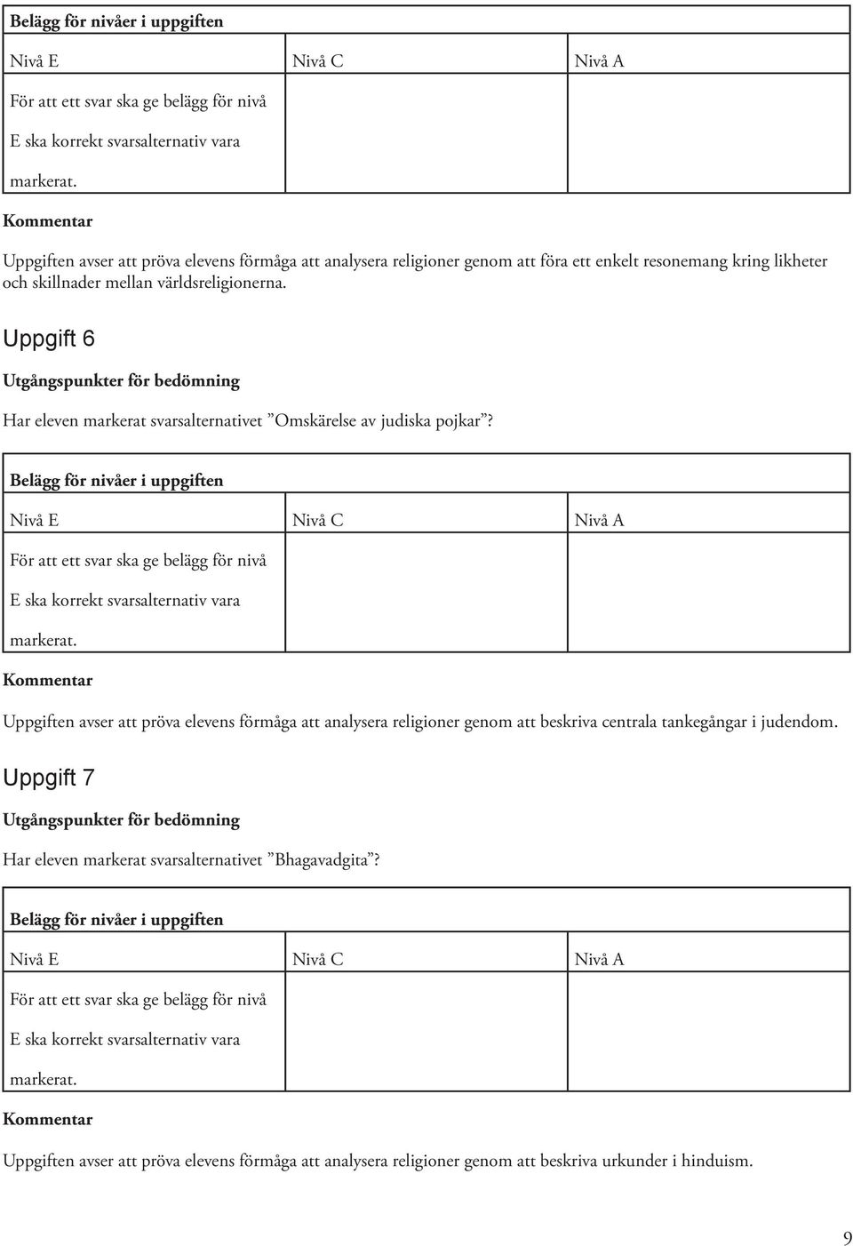 Uppgift 6 Har eleven markerat svarsalternativet Omskärelse av judiska pojkar?