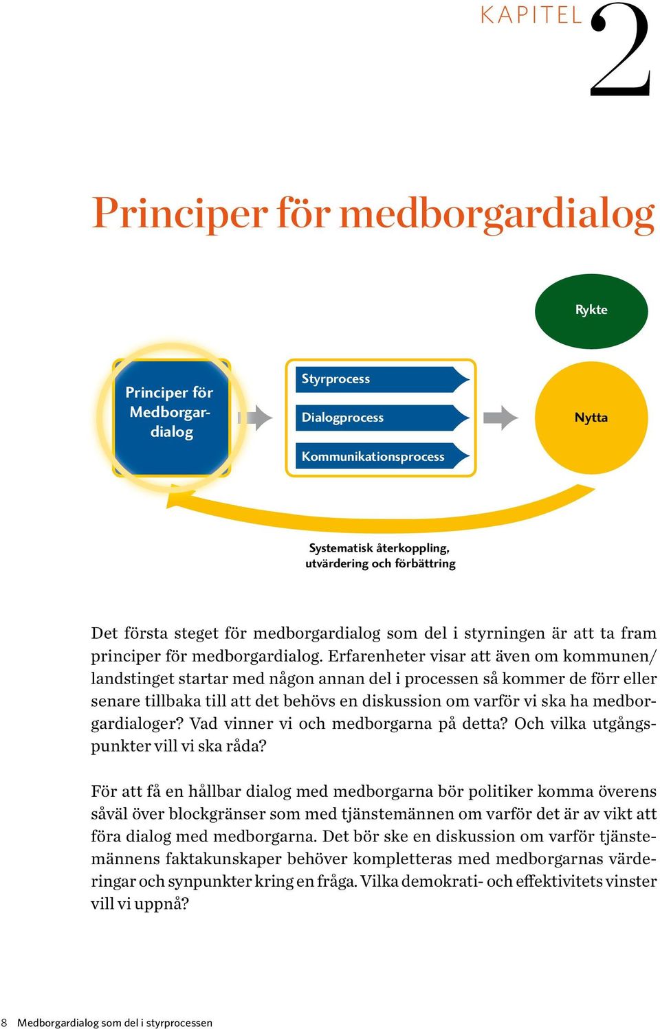 Erfarenheter visar att även om kommunen/ landstinget startar med någon annan del i processen så kommer de förr eller senare tillbaka till att det behövs en diskussion om varför vi ska ha