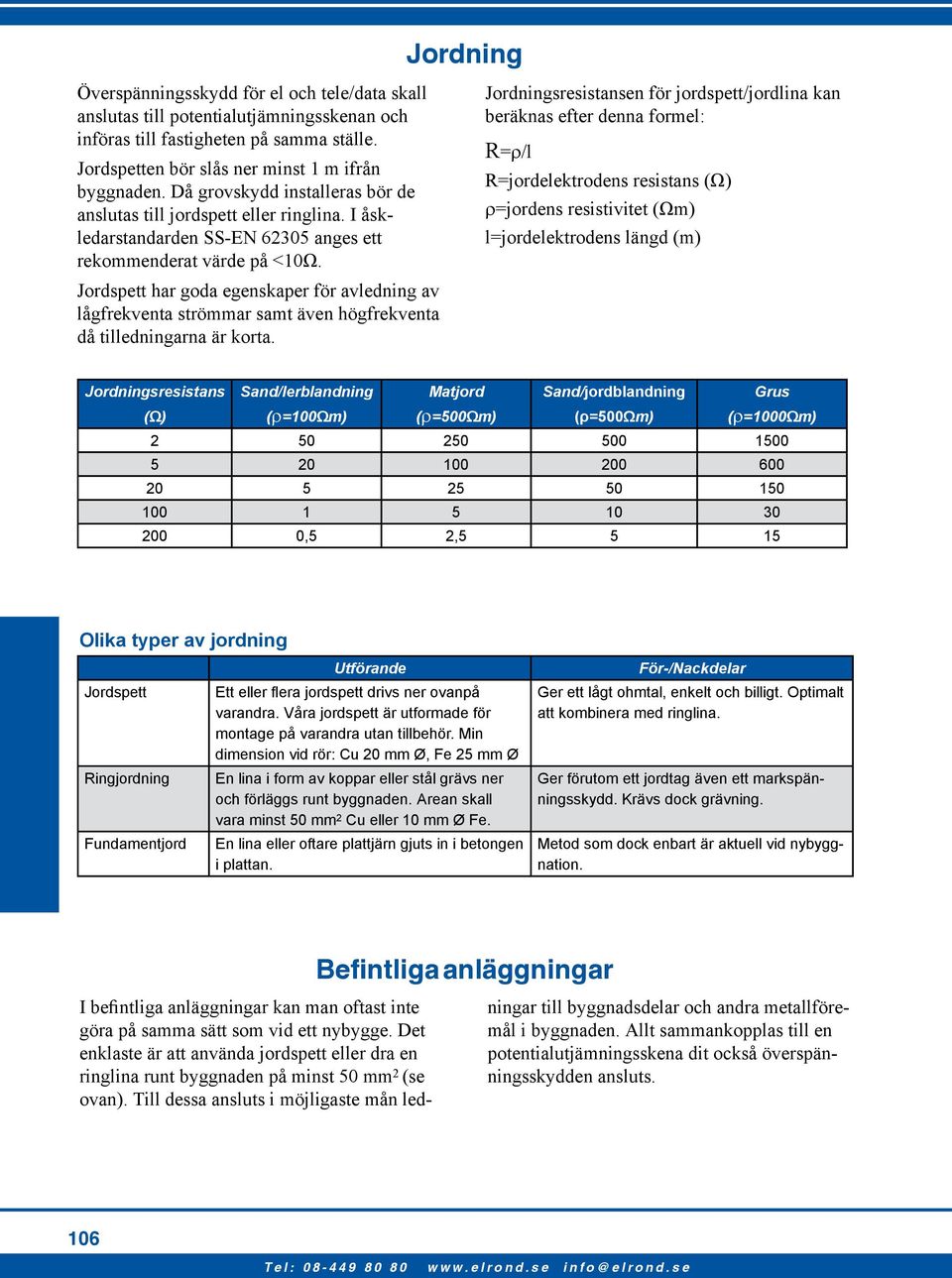 Jordspett har goda egenskaper för avledning av lågfrekventa strömmar samt även högfrekventa då tilledningarna är korta.