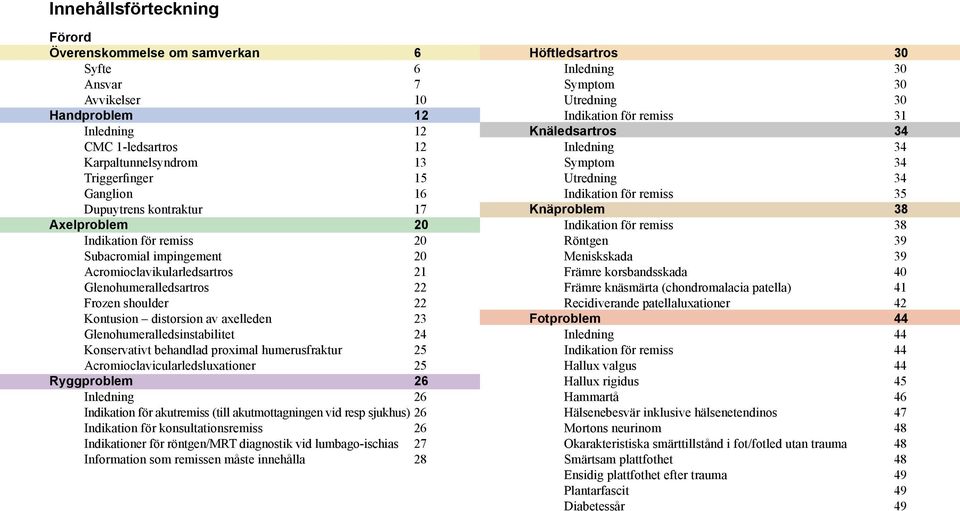 axelleden 23 Glenohumeralledsinstabilitet 24 Konservativt behandlad proximal humerusfraktur 25 Acromioclavicularledsluxationer 25 Ryggproblem 26 Inledning 26 Indikation för akutremiss (till