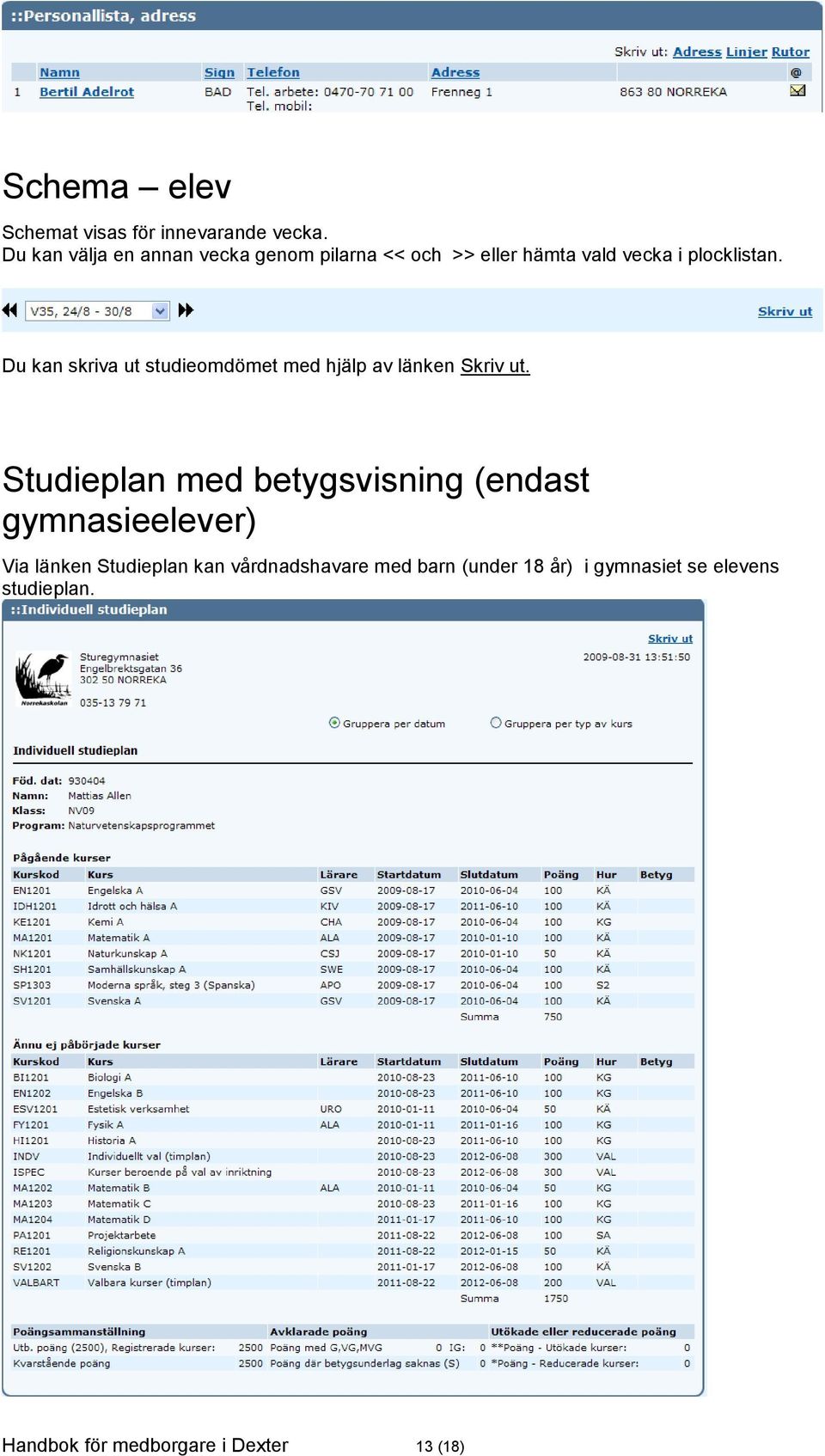 Du kan skriva ut studieomdömet med hjälp av länken Skriv ut.