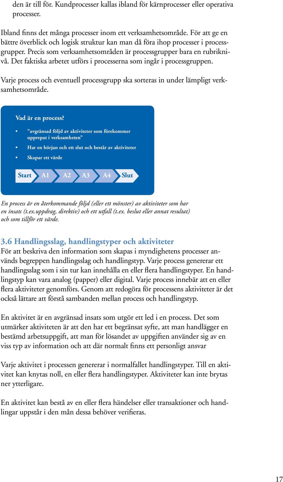 Det faktiska arbetet utförs i processerna som ingår i processgruppen. Varje process och eventuell processgrupp ska sorteras in under lämpligt verksamhetsområde. Vad är en process?