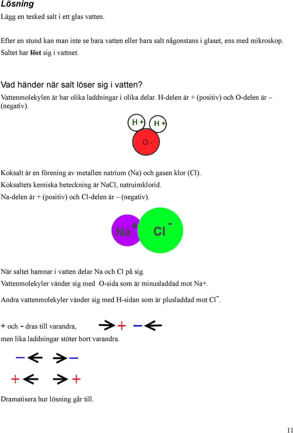 Koksalt är en förening av metallen natrium (Na) och gasen klor (Cl). Koksaltets kemiska beteckning är NaCl, natruimklorid. Na-delen är + (positiv) och Cl-delen är (negativ).