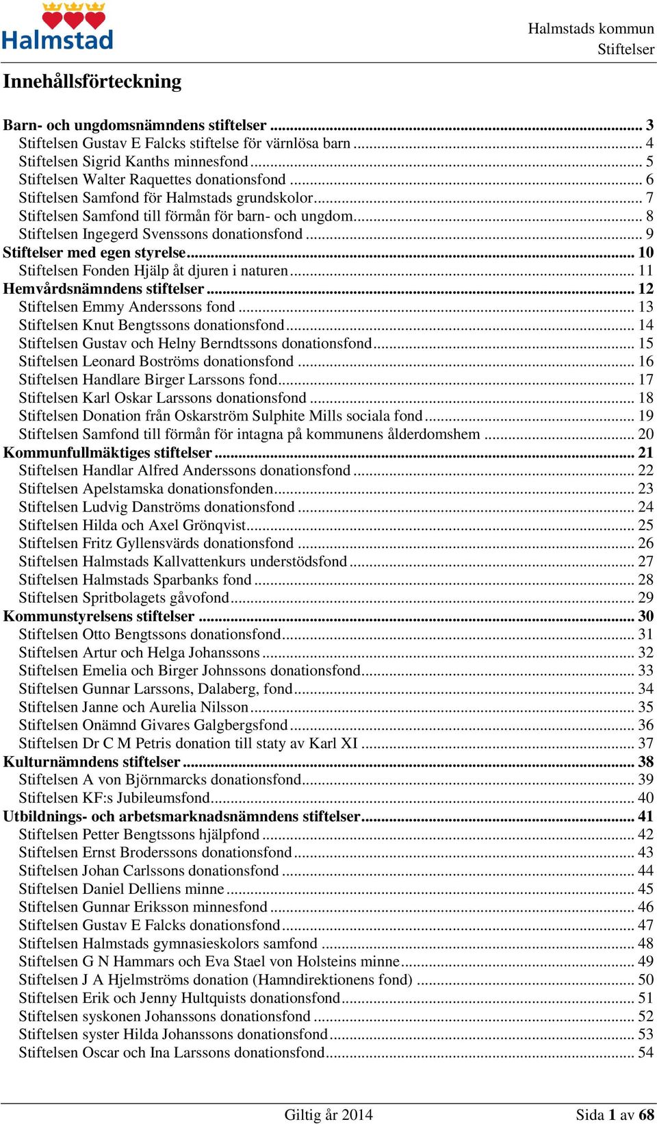 .. 8 Stiftelsen Ingegerd Svenssons donationsfond... 9 med egen styrelse... 10 Stiftelsen Fonden Hjälp åt djuren i naturen... 11 Hemvårdsnämndens stiftelser... 12 Stiftelsen Emmy Anderssons fond.