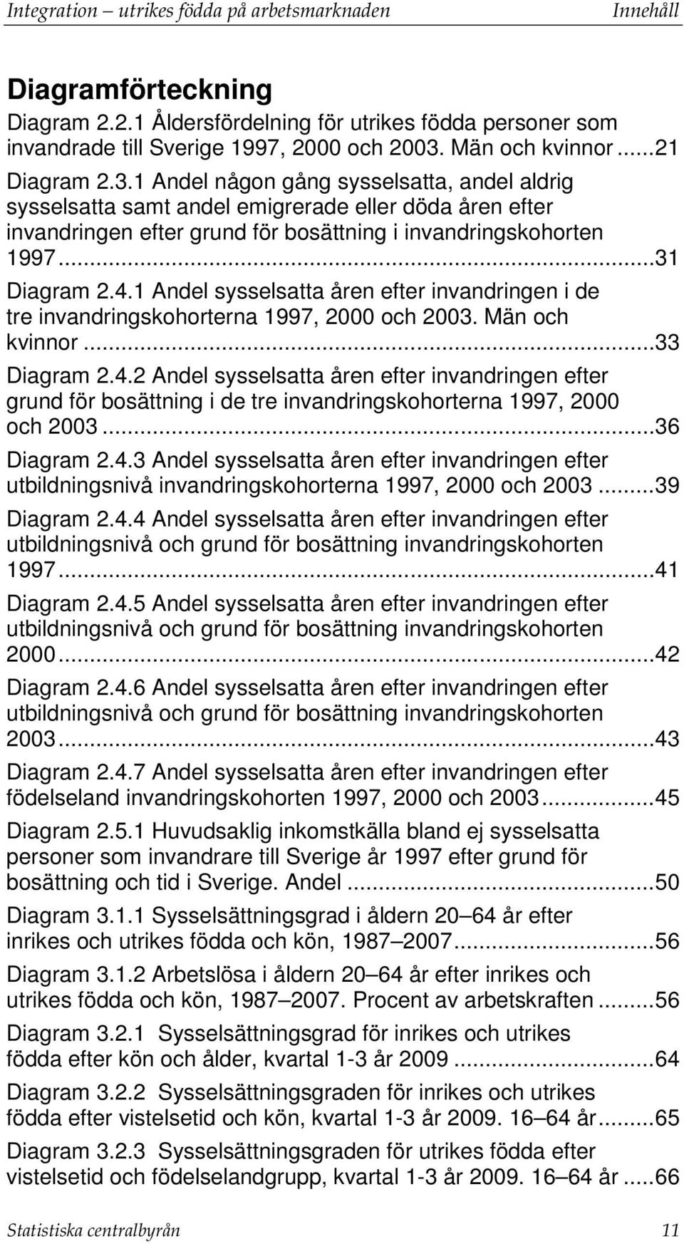 4.1 Andel sysselsatta åren efter invandringen i de tre invandringskohorterna 1997, 2000 och 2003. Män och kvinnor... 33 Diagram 2.4.2 Andel sysselsatta åren efter invandringen efter grund för bosättning i de tre invandringskohorterna 1997, 2000 och 2003.