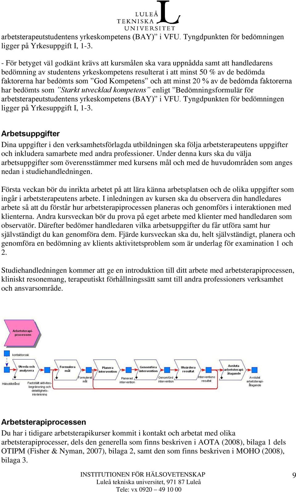 Kompetens och att minst 20 % av de bedömda faktorerna har bedömts som Starkt utvecklad kompetens enligt Bedömningsformulär för  Arbetsuppgifter Dina uppgifter i den verksamhetsförlagda utbildningen