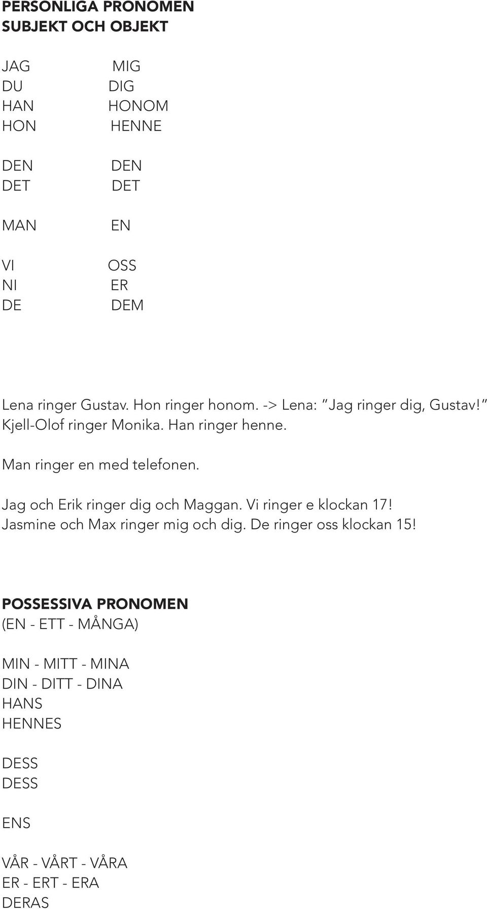 Jag och Erik ringer dig och Maggan. Vi ringer e klockan 17! Jasmine och Max ringer mig och dig. De ringer oss klockan 15!