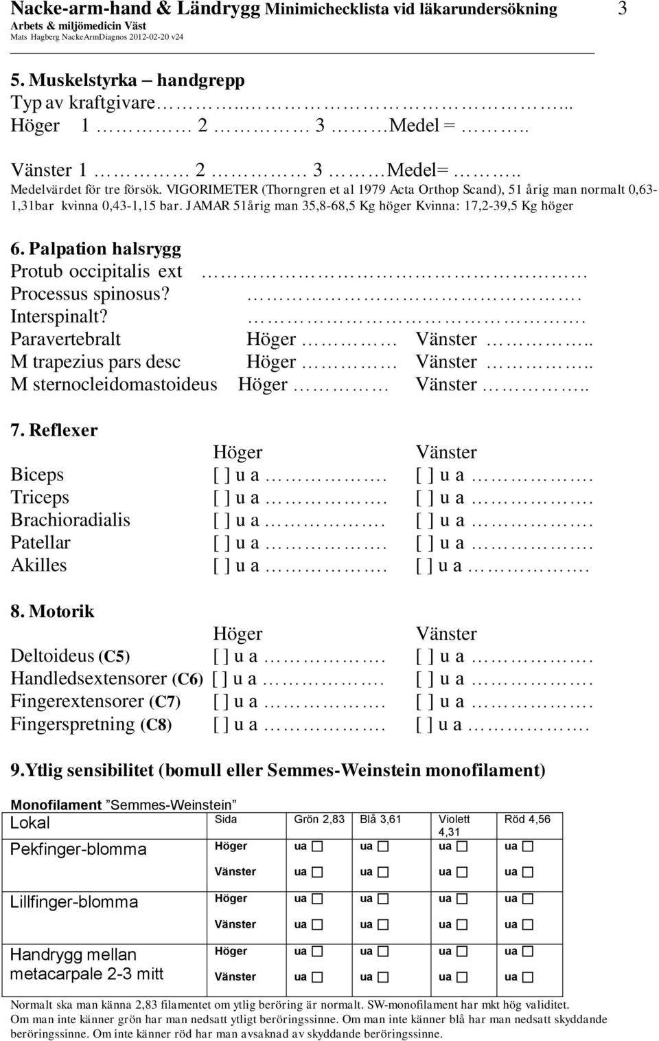 Palpation halsrygg Protub occipitalis ext Processus spinosus?. Interspinalt?. Paravertebralt.. M trapezius pars desc.. M sternocleidomastoideus.. 7. Reflexer Biceps u a. u a. Triceps u a. u a. Brachioradialis u a.