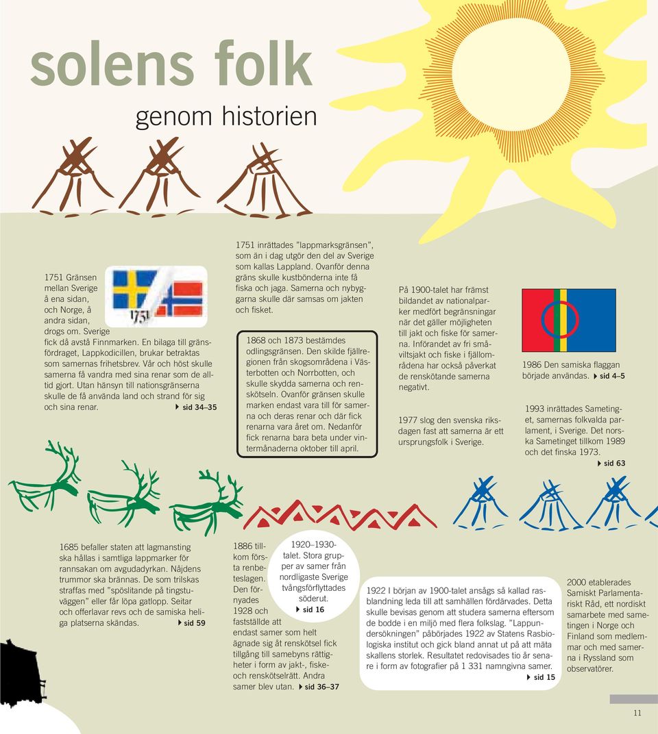 Utan hänsyn till nationsgränserna skulle de få använda land och strand för sig och sina renar. sid 34 35 1751 inrättades lappmarksgränsen, som än i dag utgör den del av Sverige som kallas Lappland.