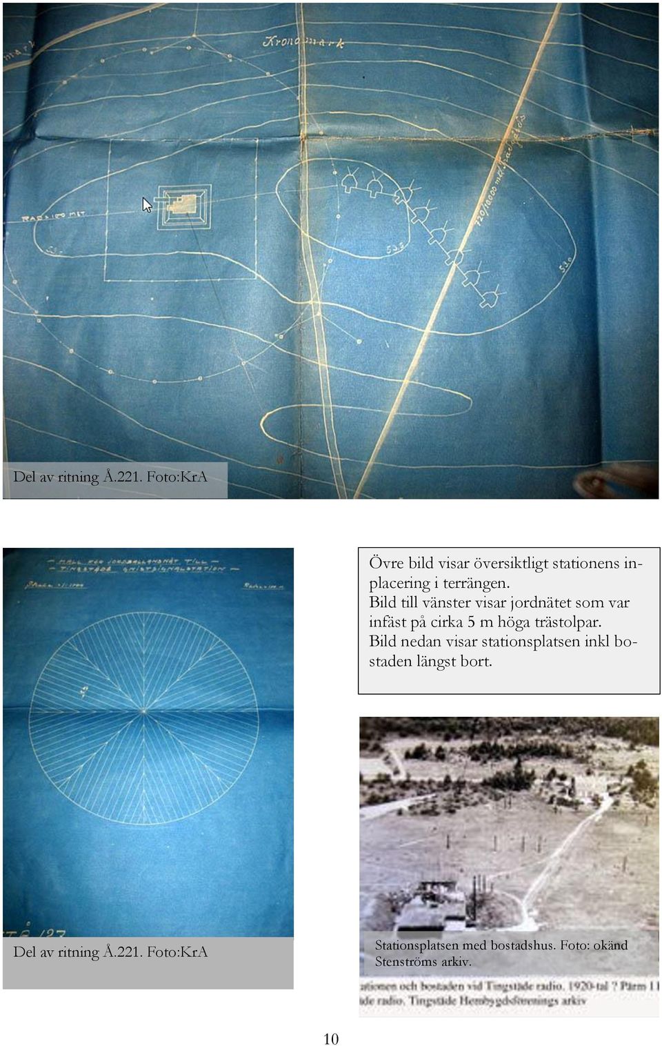 Bild till vänster visar jordnätet som var infäst på cirka 5 m höga trästolpar.