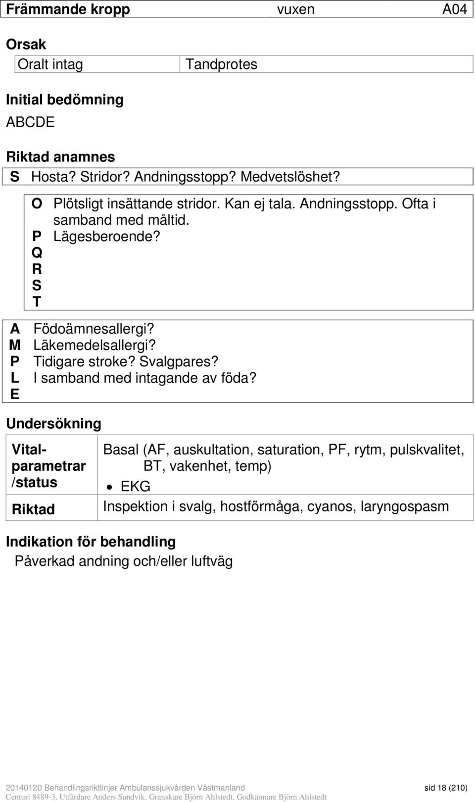 Svalgpares? L I samband med intagande av föda?