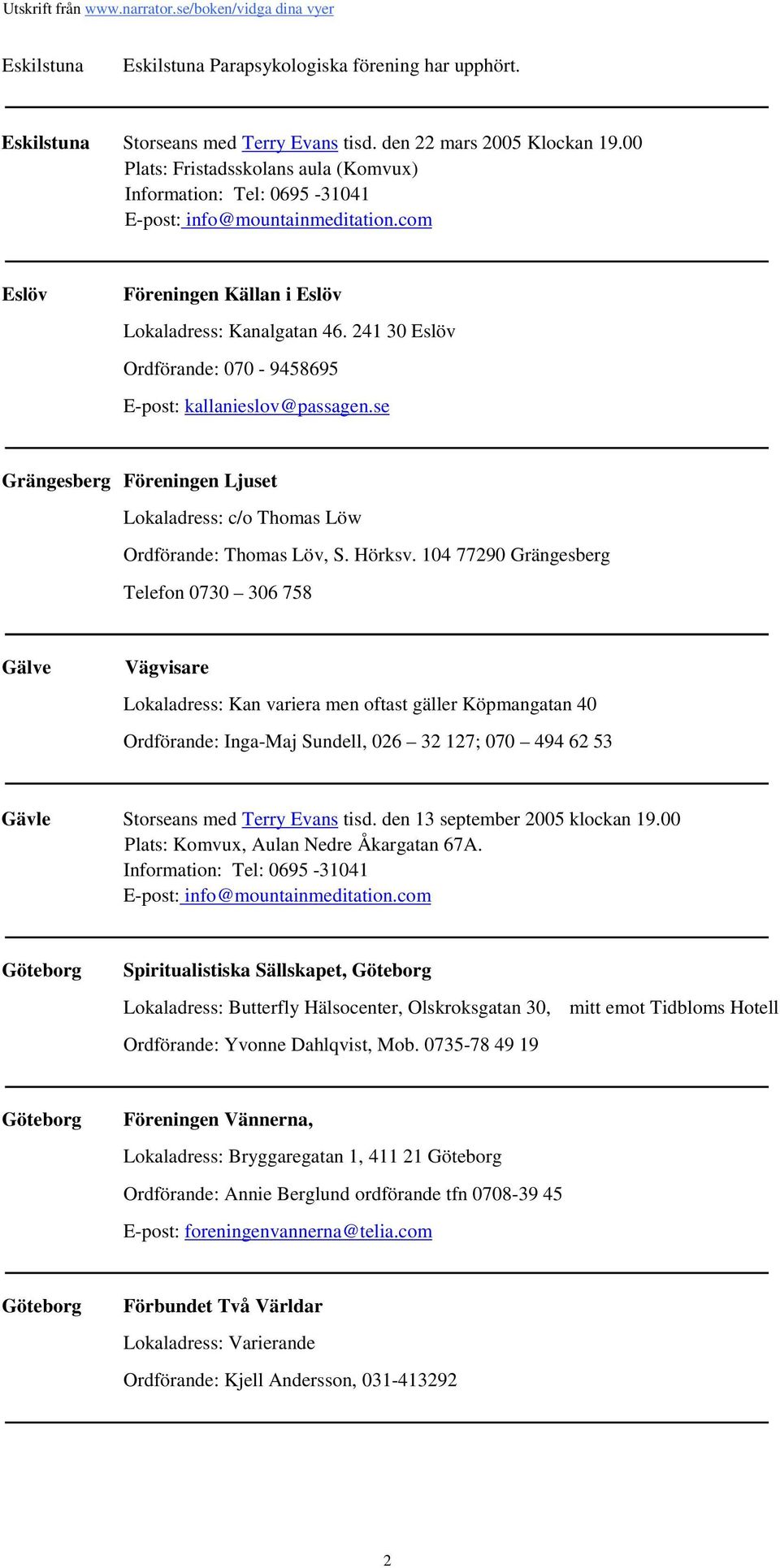 se Grängesberg Föreningen Ljuset c/o Thomas Löw Ordförande: Thomas Löv, S. Hörksv.