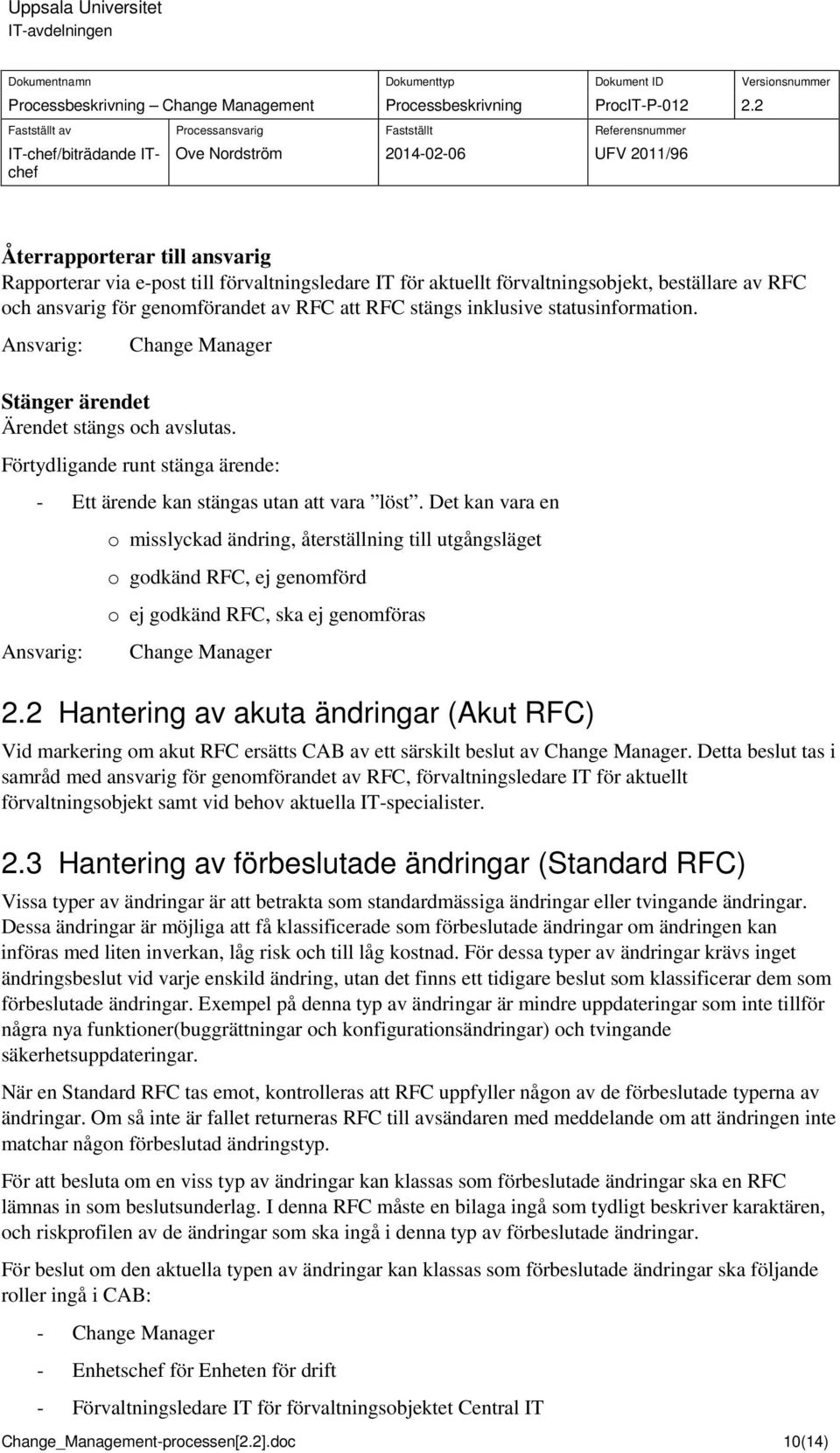 Det kan vara en misslyckad ändring, återställning till utgångsläget gdkänd RFC, ej genmförd ej gdkänd RFC, ska ej genmföras 2.