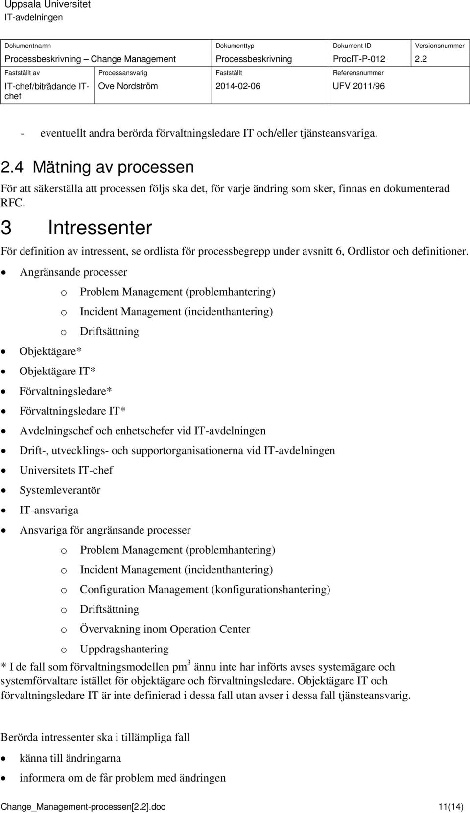 3 Intressenter För definitin av intressent, se rdlista för prcessbegrepp under avsnitt 6, Ordlistr ch definitiner.