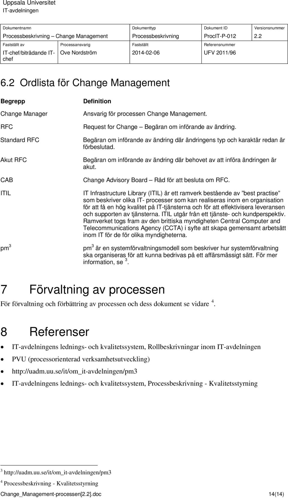 Change Advisry Bard Råd för att besluta m RFC.