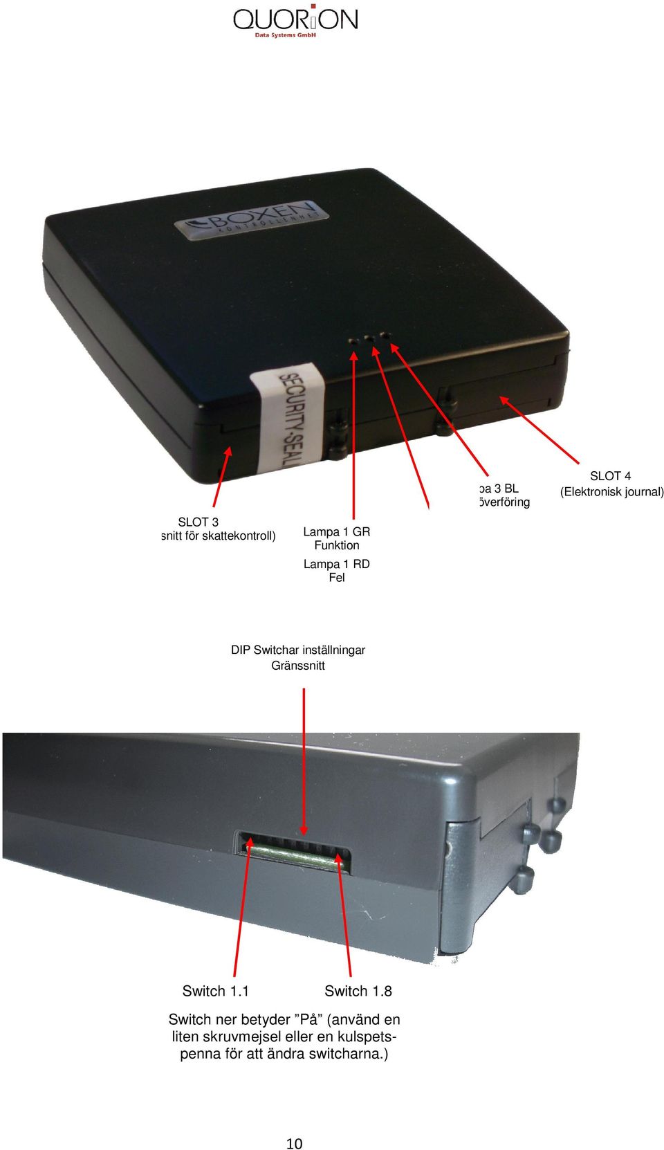 DIP Switchar inställningar Gränssnitt Switch 1.1 Switch 1.