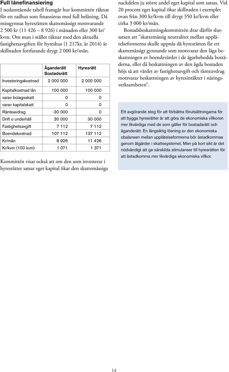 Om man i stället räknar med den aktuella fastighetsavgiften för hyreshus (1 217kr, år 2014) är skillnaden fortfarande drygt 2 000 kr/mån.