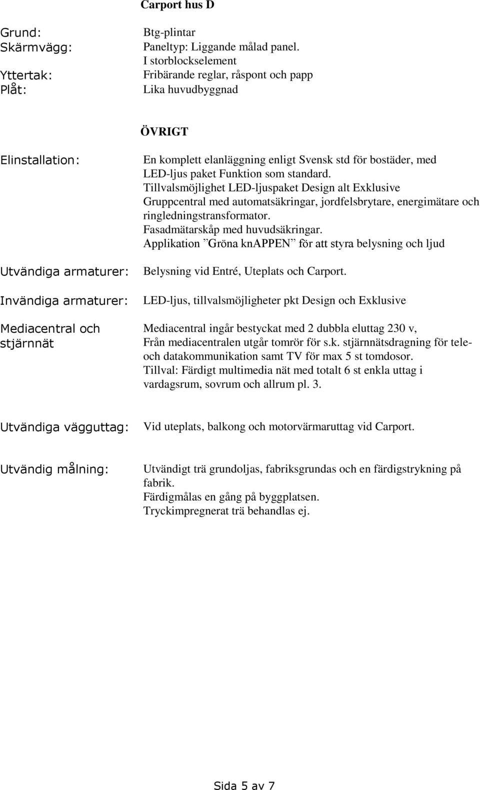 Svensk std för bostäder, med LED-ljus paket Funktion som standard.