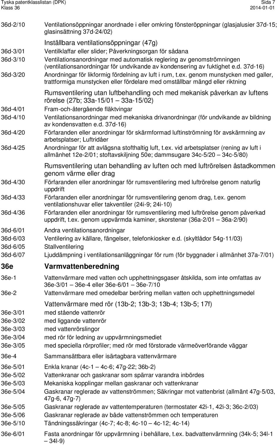 Ventilationsanordningar med automatisk reglering av genomströmningen (ventilationsanordningar för undvikande av kondensering av fuktighet e.d. 37d-16) Anordningar för likformig fördelning av luft i rum, t.