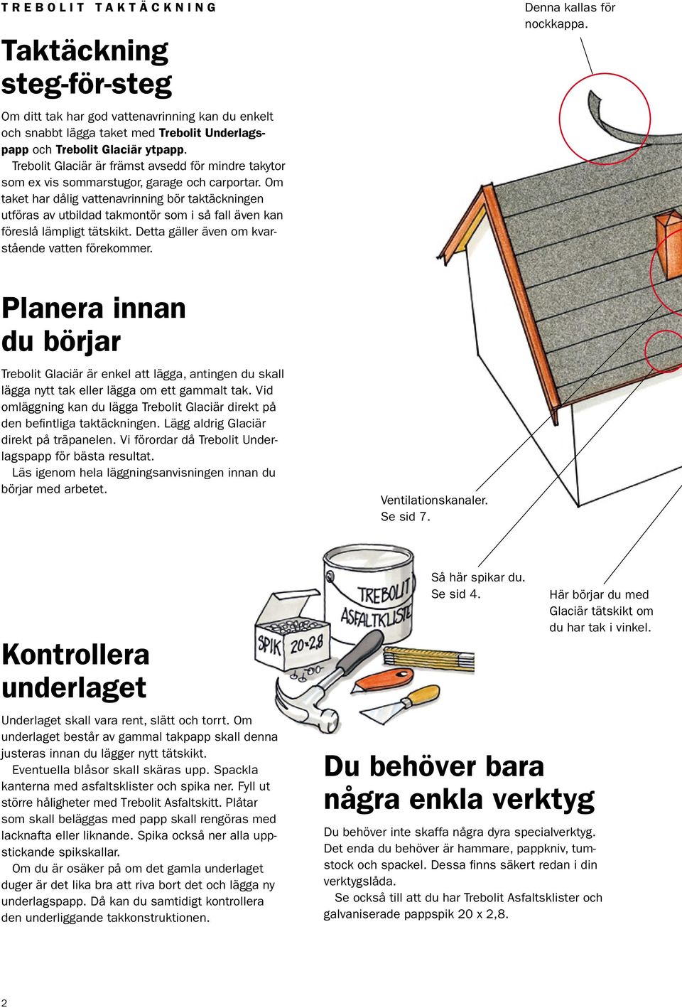 Om taket har dålig vattenavrinning bör taktäckningen utföras av utbildad takmontör som i så fall även kan föreslå lämpligt tätskikt. Detta gäller även om kvarstående vatten förekommer.